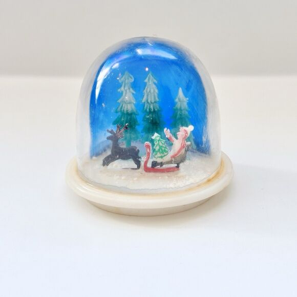 Vtg Christmas Plastic Snow Globe Flocked Santa Reindeer Candy Holder Retro MCM - Picture 8 of 12